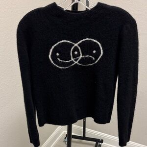 Reformation Black Sweater with Dual Smiley Design